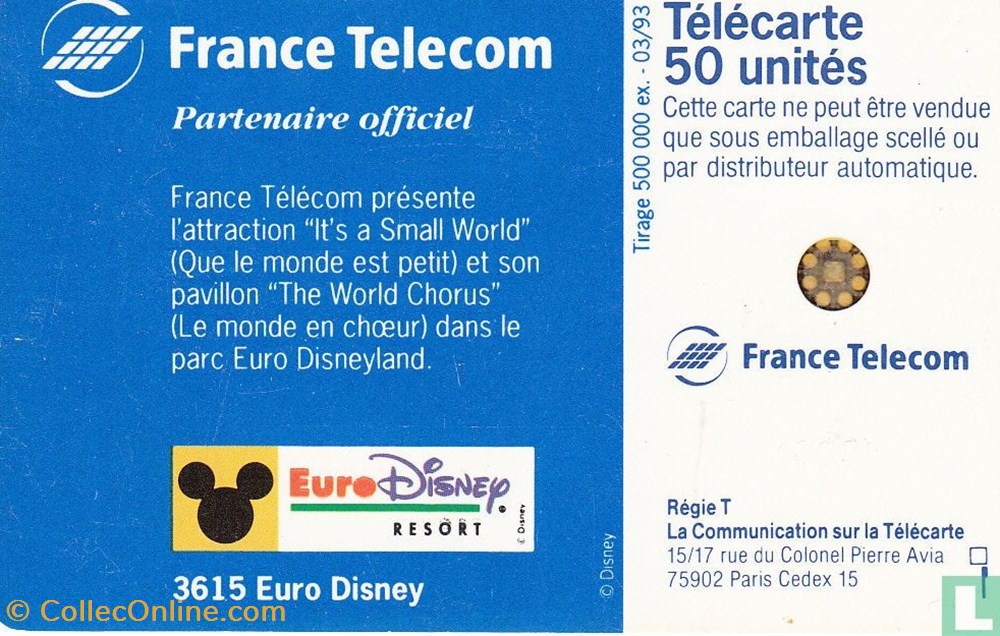 divers telecartes cartes telephoniques france euro disney it s a small world schlumberger 05an