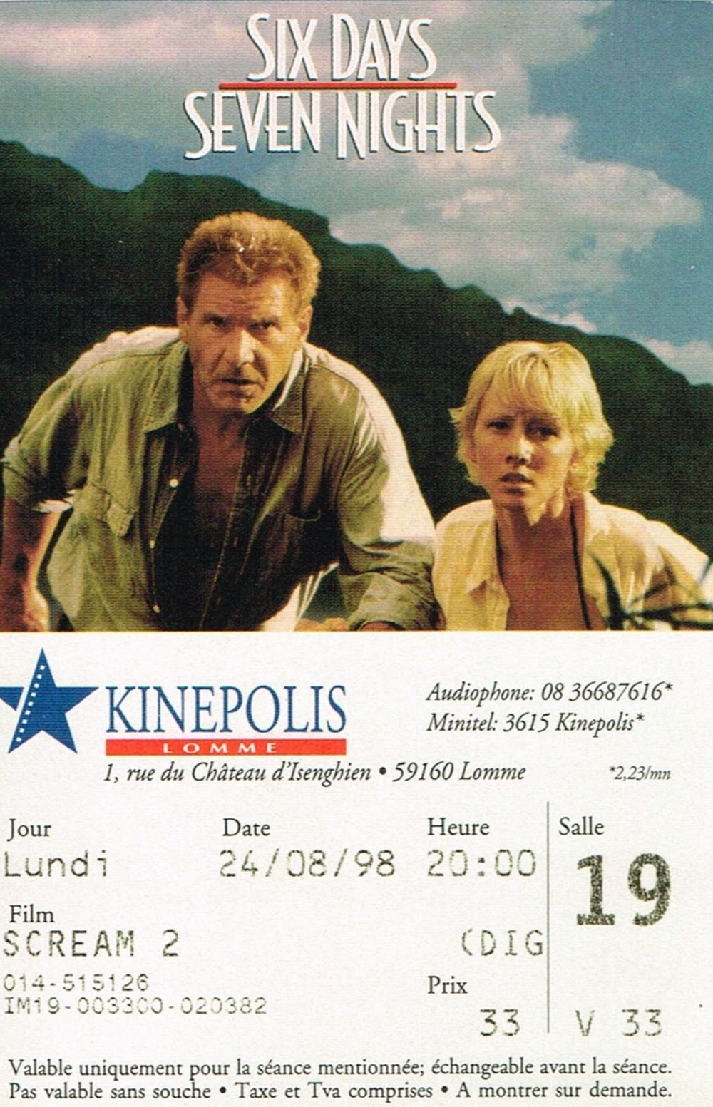 Six jours sept nuits documents anciens tickets d entree six jours sept nuits
