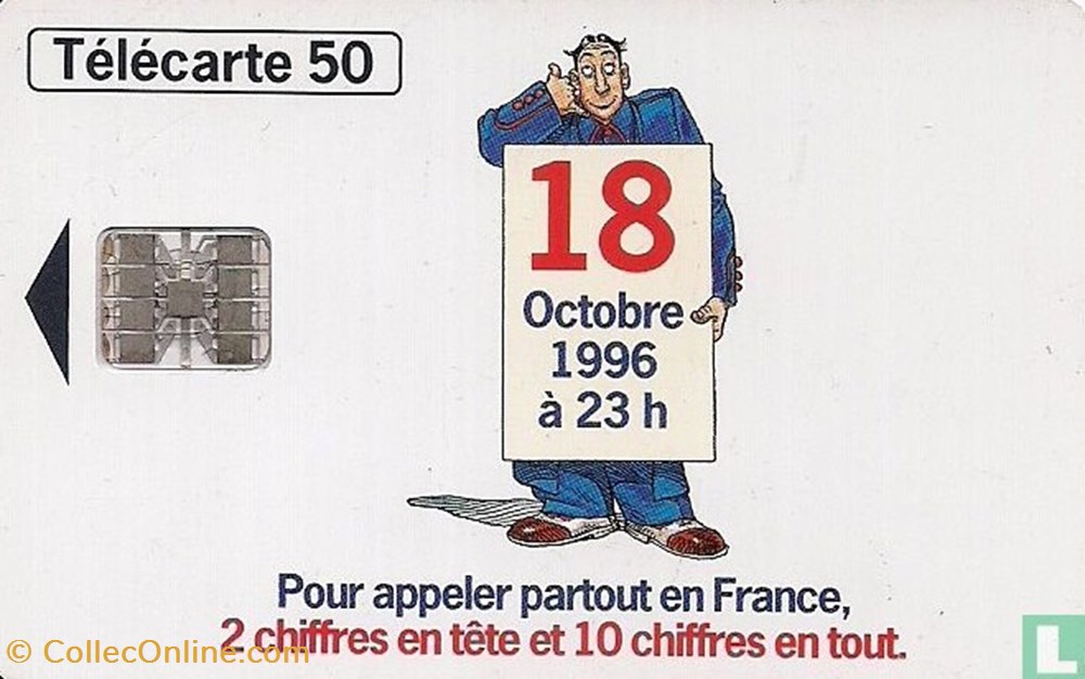 divers telecartes cartes telephoniques france numeration a 10 chiffres 18 octobre 1996 schlumberger 07 1 1992