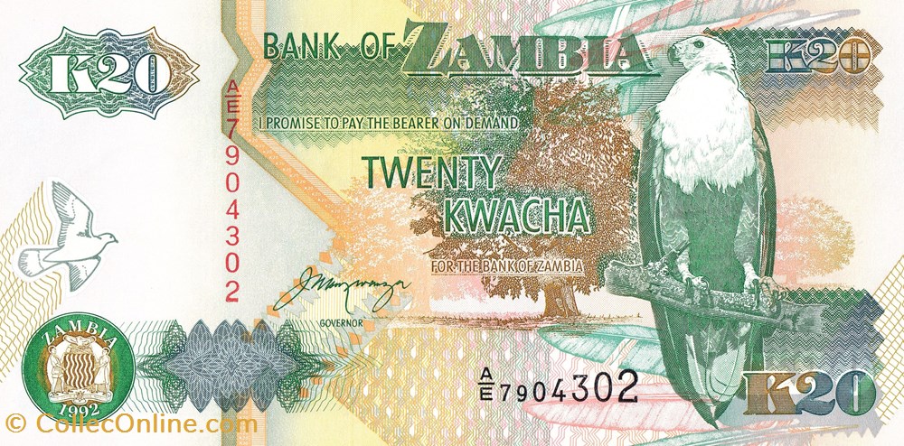 Zambie-20 Kawcha-1992 billets zambie 20 kawcha 1992