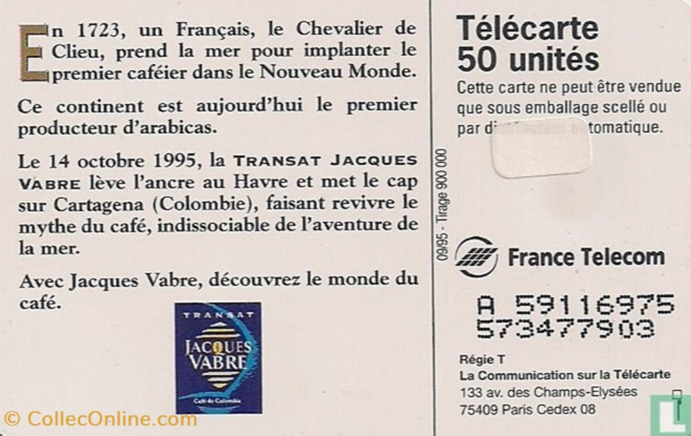 France- Jacques Vabre- Solaïque 03 (1990) divers telecartes cartes telephoniques france jacques vabre solaique 03 1990