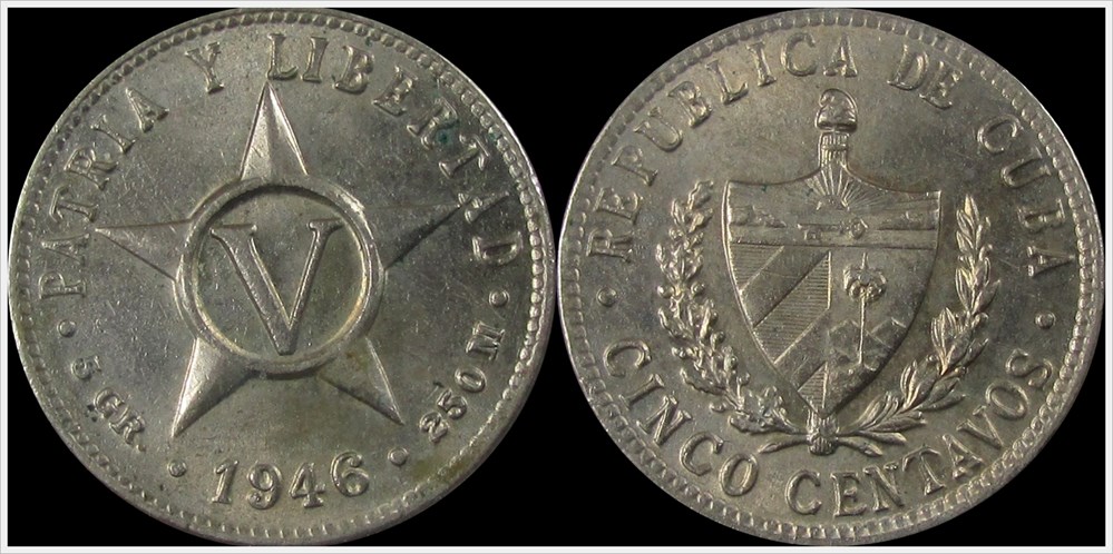 coins world cuba 1946 5 centavos