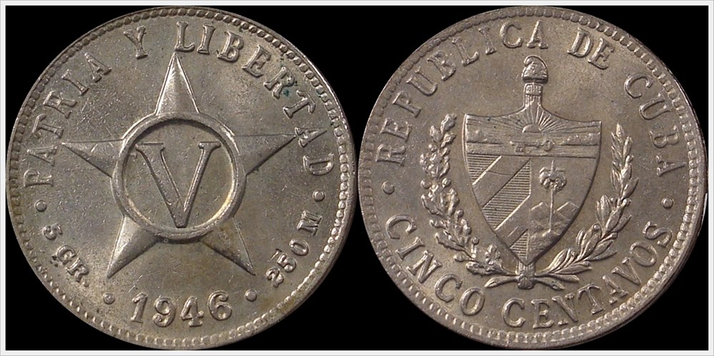 coins world 1946 cuba 5 centavos