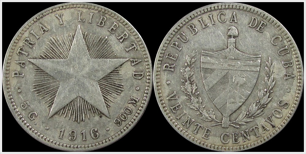 coins world cuba 1916 veinte centavos