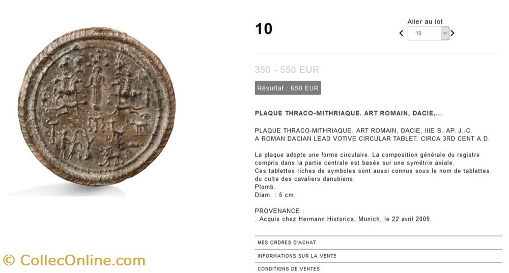 art antiquites archeologie europe plaquette thraco mithriaque circulaire en plomb ertl h 09