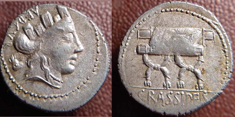 Denier Crassipes RRC 356/1a monnaies antiques romaines imperiales et republicaines denier crassipes rrc 356 1a
