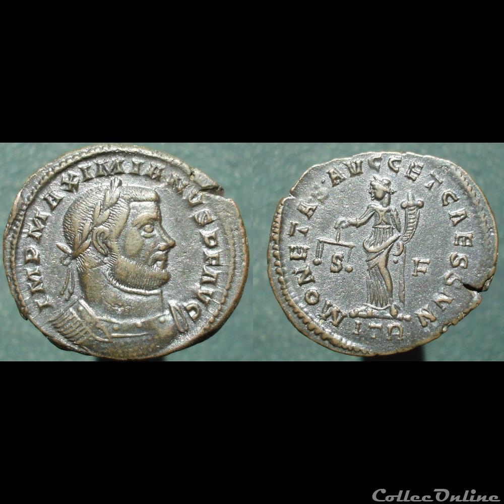 Maximien nummus Trèves MONETA S monnaies antiques romaines imperiales republicaines maximien nummus treves moneta s