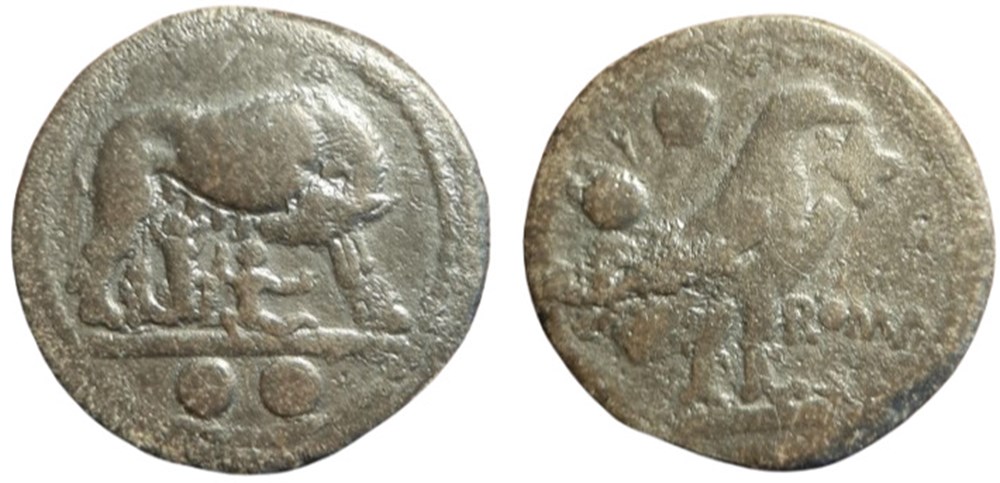 Moulage en soufre (Visconti ? Mionnet ?) d'un sextans RRC 39/3 de la BnF monnaies antiques romaines imperiales republicaines moulage en soufre visconti mionnet un sextans rrc 39 3 de la bnf