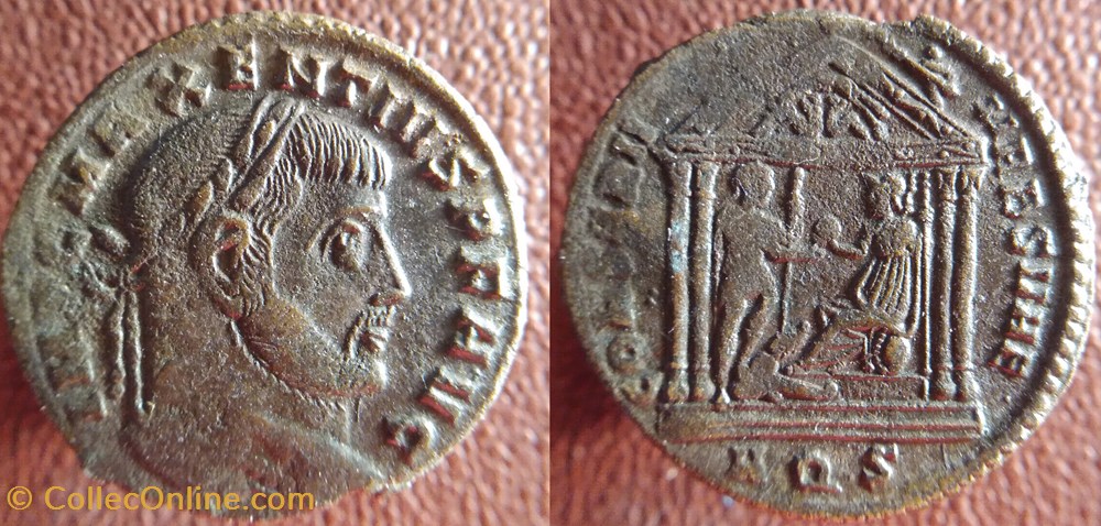 monnaies antiques romaines republicaines imperiales maxence nummus aquilee temple et rome