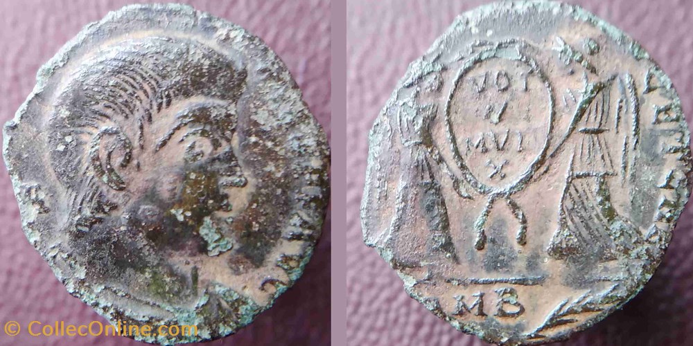 Magnence ae3 VICTORIAE DD NN AVG ET CAE / VOT / V / MVLT / X / AMBpalme Amiens monnaies antiquite jc ap romaines republicaines imperiales magnence ae3 victoriae dd nn avg et cae vot v mvlt x ambpalme amiens