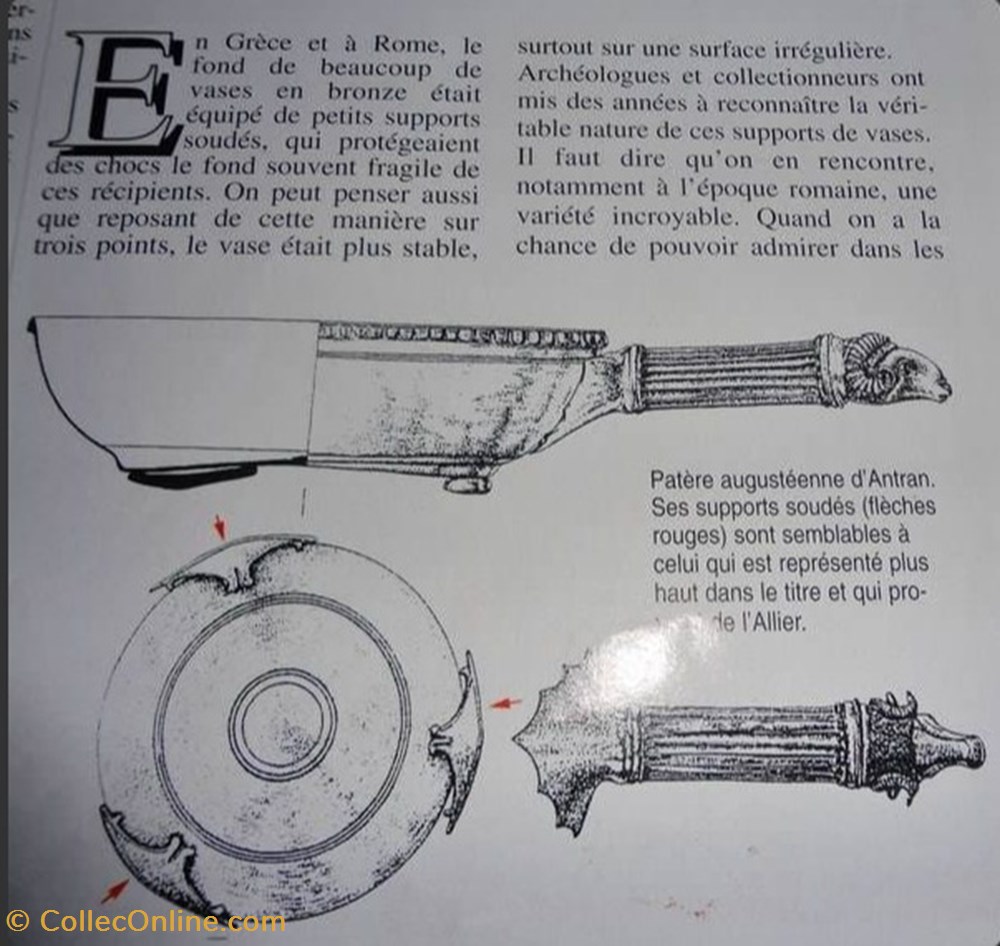 art antiquites archeologie europe pelte pied de vase metallique