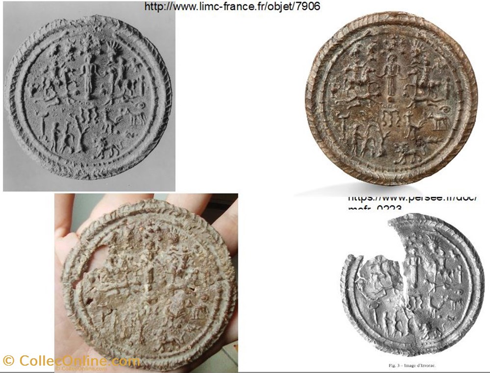 art antiquites archeologie europe plaquette thraco mithriaque circulaire en plomb ertl h 09