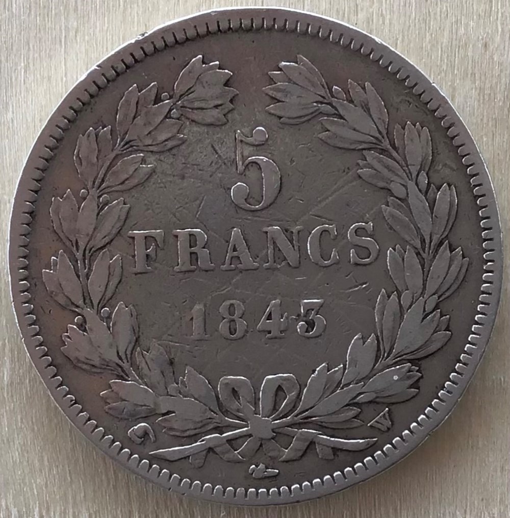 Louis-Philippe 1er - tête laurée - 5 Francs Domard 2ème type - 1843 W monnaies monde louis philippe 1er tete lauree 5 francs domard 2eme type 1843 w
