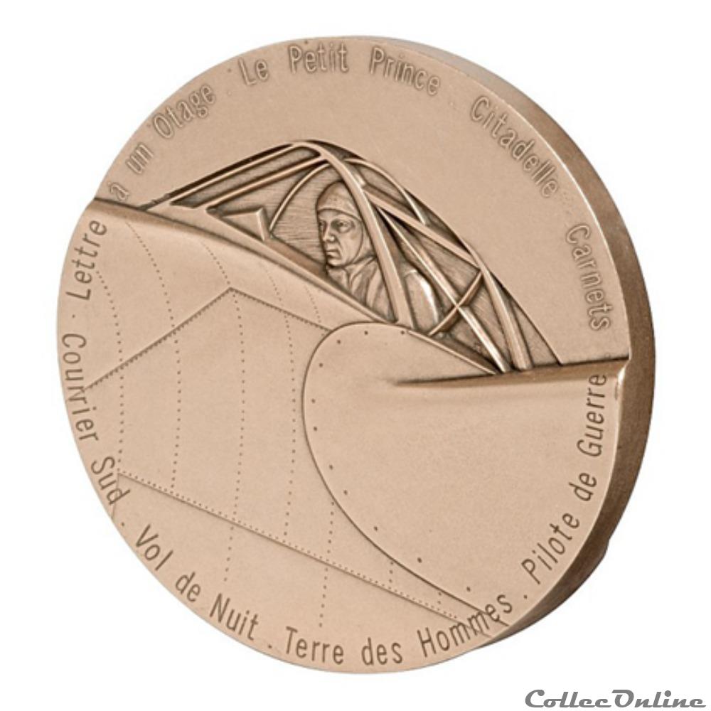 Médaille bronze – Antoine de Saint-Exupéry, par Jean Letourneur france medaille bronze antoine de saint exupery par jean letourneur