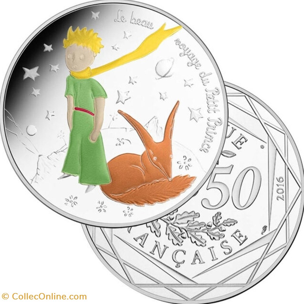 monnaie france piece 50 euros argent petit prince en couleur le renard 2016