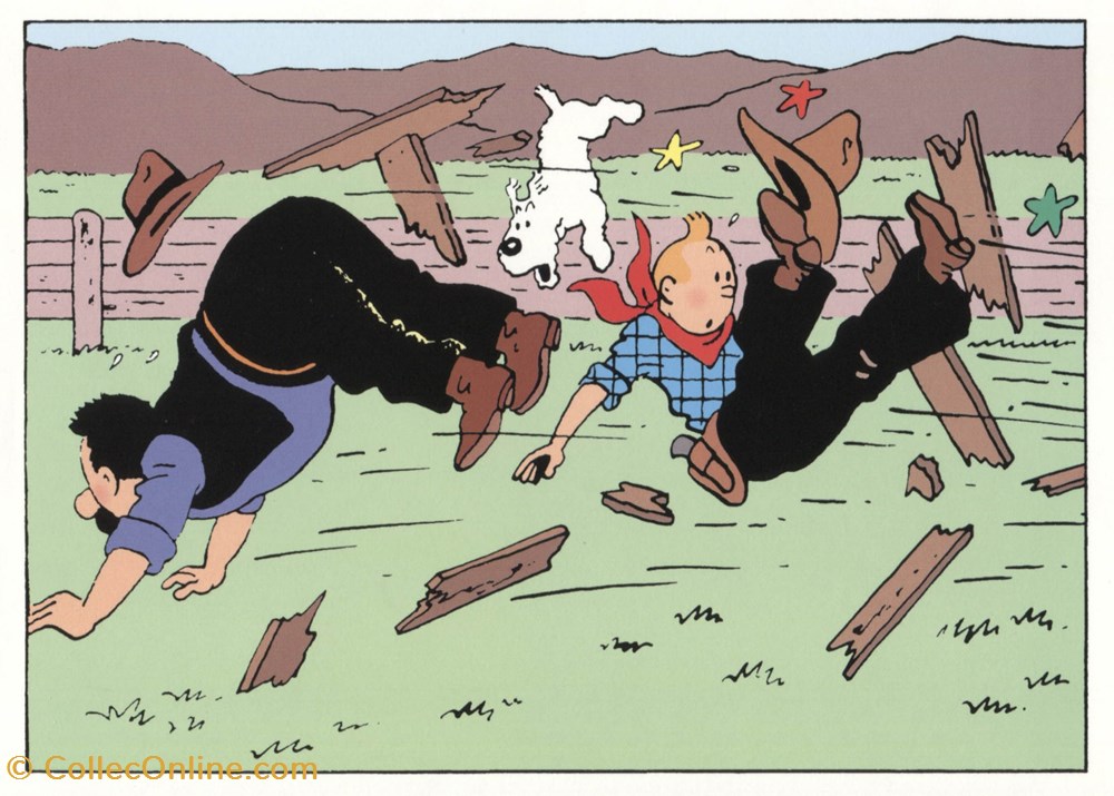 Carte - Moulinsart - 12x17 - Double+Enveloppe - Tintin cowboy (129) postale carte moulinsart 12x17 double enveloppe tintin cowboy 129