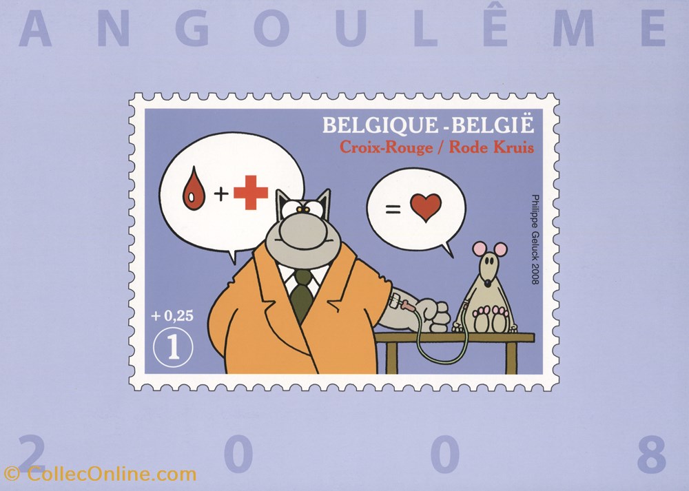 timbre belgique 1er jour neuf 2008 angouleme le chat