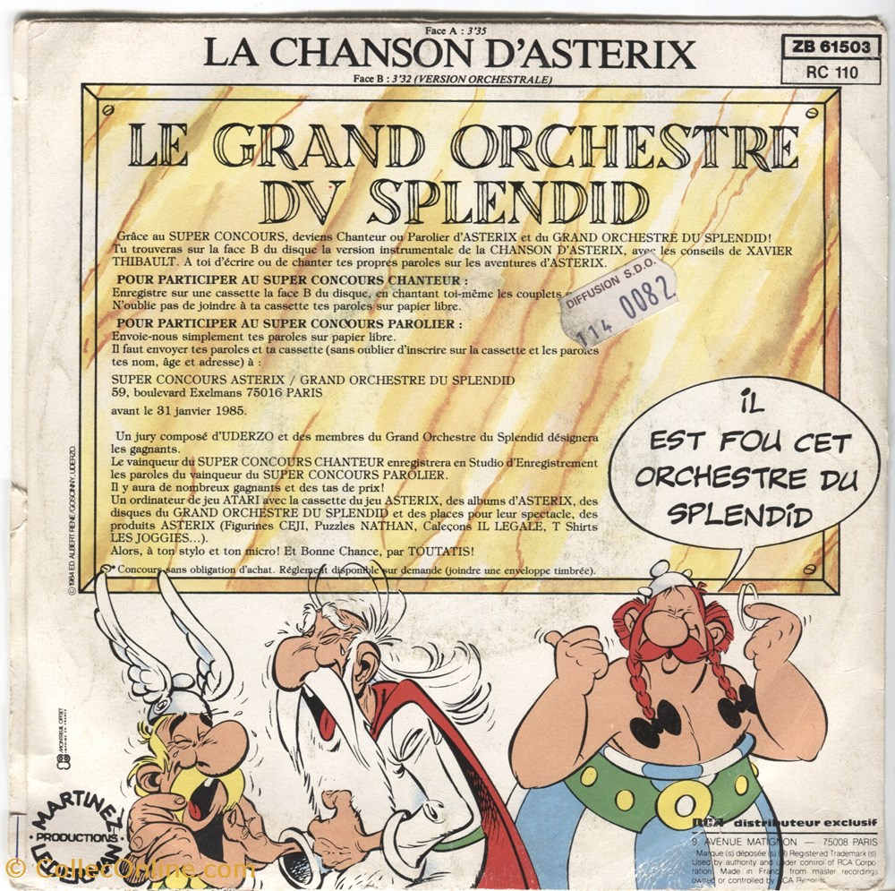divers film dvd blu ray vinyl 45t parc asterix 1984 la chanson asterix