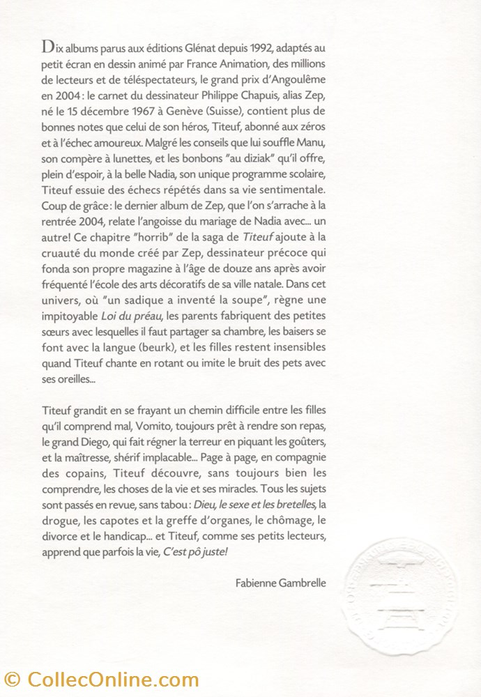 france notice 1er jour 2005 3 lv fete du timbre titeuf