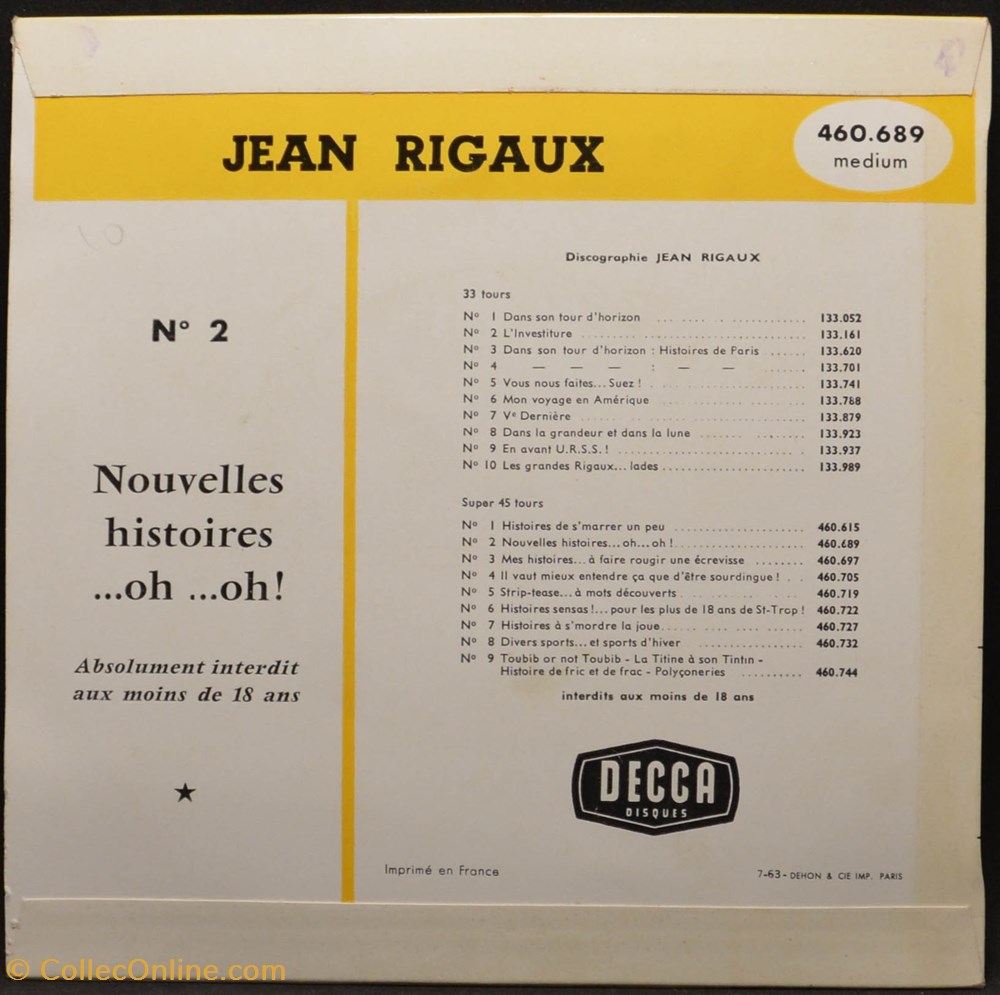 Vinyl - 45 tours - Jean Rigaux - n°2 divers vinyl 45 tours jean rigaux n 2