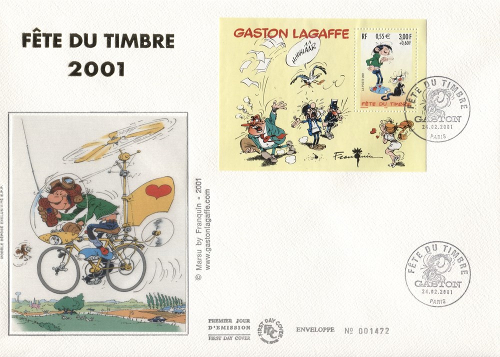 France - 1er - Bloc - Neuf - 2001 - 0,55€ - Fête du timbre Gaston Lagaffe timbres france 1er bloc neuf 2001 0 55 fete du timbre gaston lagaffe
