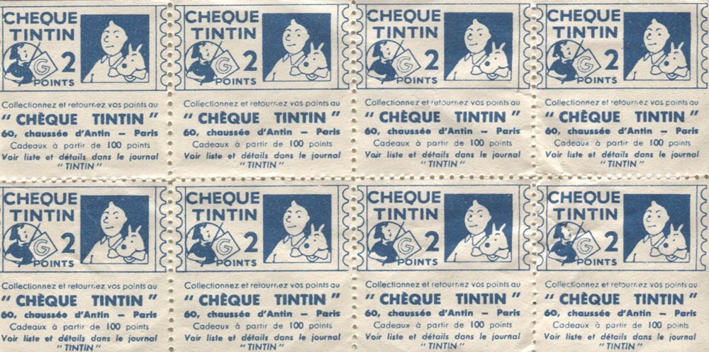 Chèque Tintin - 2 points livres bd revues cheque tintin 2 points