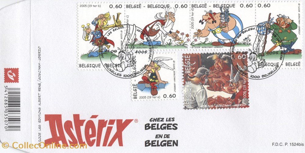 Belgique - Enveloppe 1er jour - Cachet - 6x0,60€ - Astérix chez les belges timbre belgique enveloppe 1er jour cachet 6x0 60 asterix chez les belges