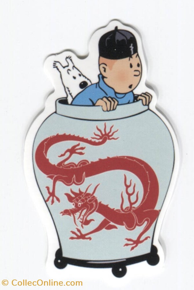 Autocollant - Tintin dans sa potiche objet publicitaire autocollant tintin dans sa potiche