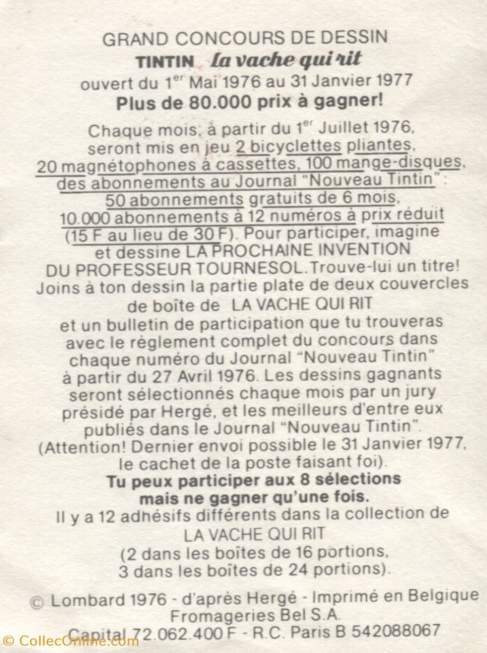 objets publicitaires autocollant la vache qui rit 1976 castafiore et un garde