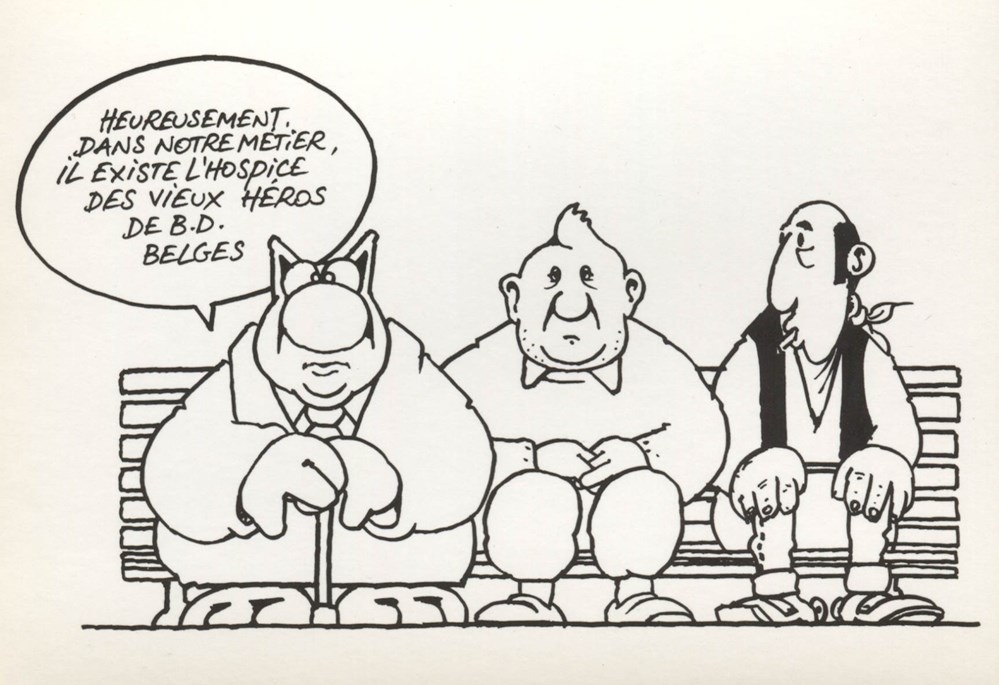 Carte - 10x15 - Geluck - Le chat s'expose - Hospice des vieux héros de BD cartes postales carte 10x15 geluck le chat expose hospice des vieux heros de bd