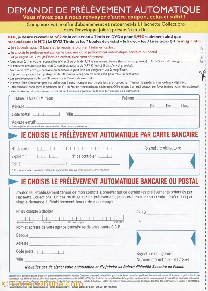 vieux papier ticket d entree hachette collection tintin 2010 offre prelevement
