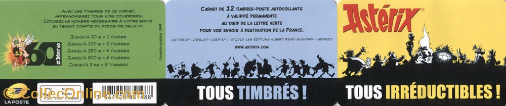 France - Carnet - 2019 - 12xLV - Astérix 60 ans timbre france carnet 2019 12xlv asterix 60 ans