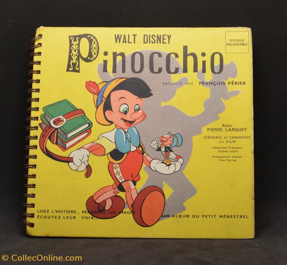 musique instruments disques vinyles vinyl 45 tours 1954 walt disney pinocchio