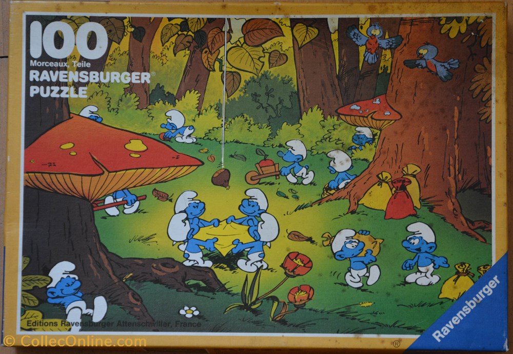 jeux societe jouets casse tete puzzle schtroumpf ravensburger 1983 100 pieces la recolte des chataignes