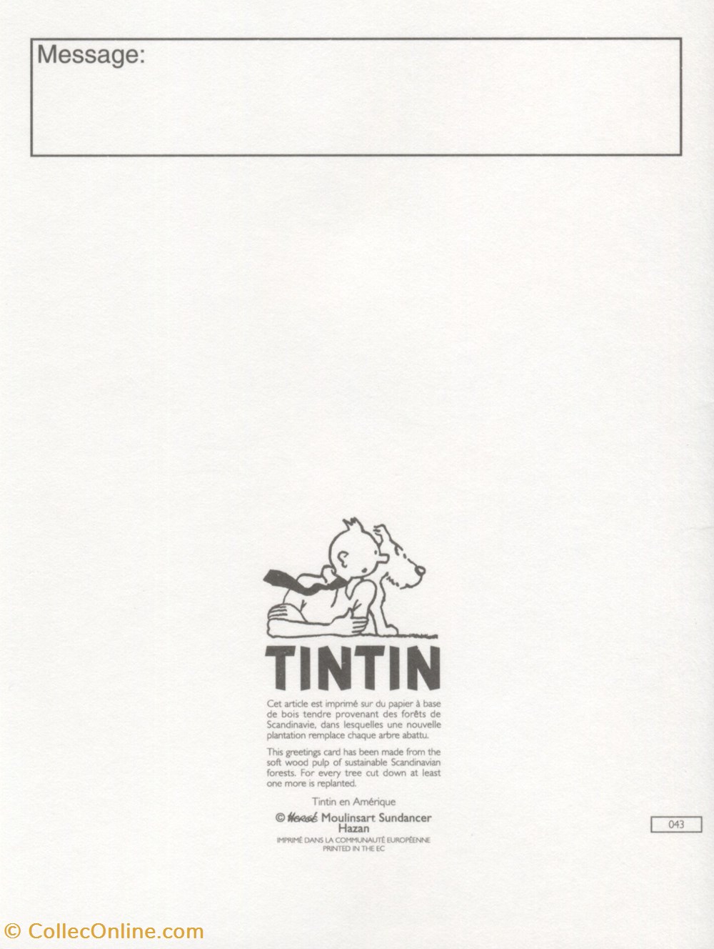 Carte - Moulinsart - 12x17 - Double dépliant - Tintin en Amérique (043) 3 cartes postales carte moulinsart 12x17 double depliant tintin en amerique 043