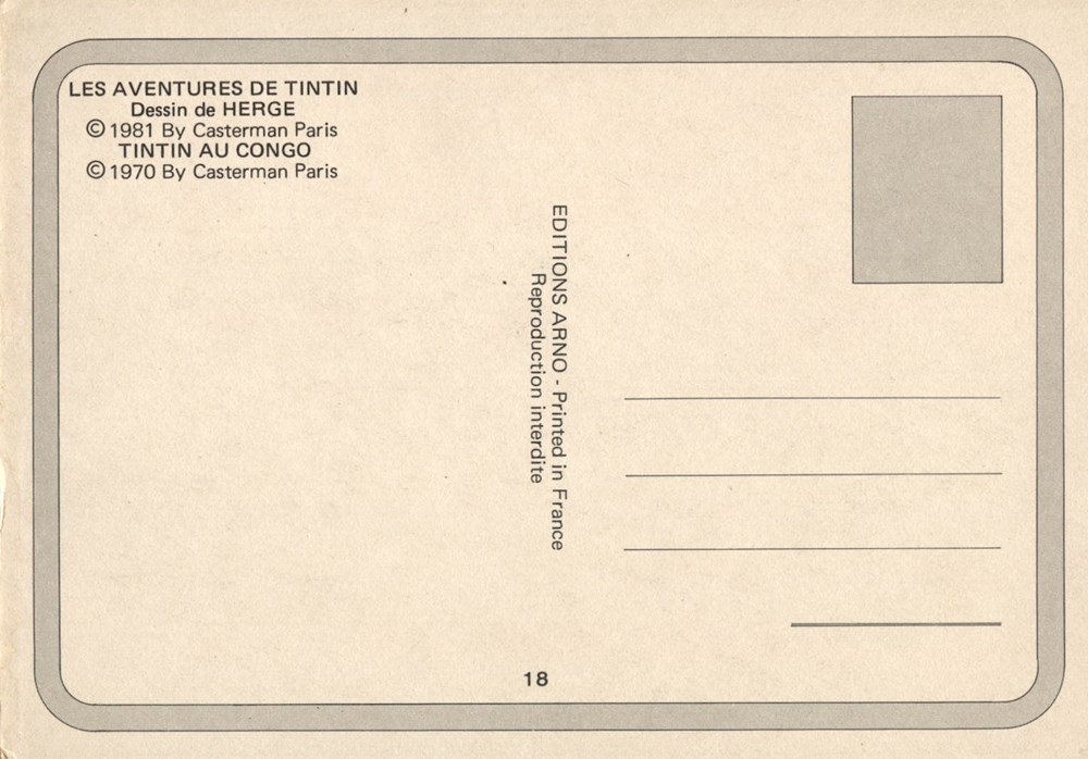cartes postales carte casterman 10x15 1981 tintin au congo