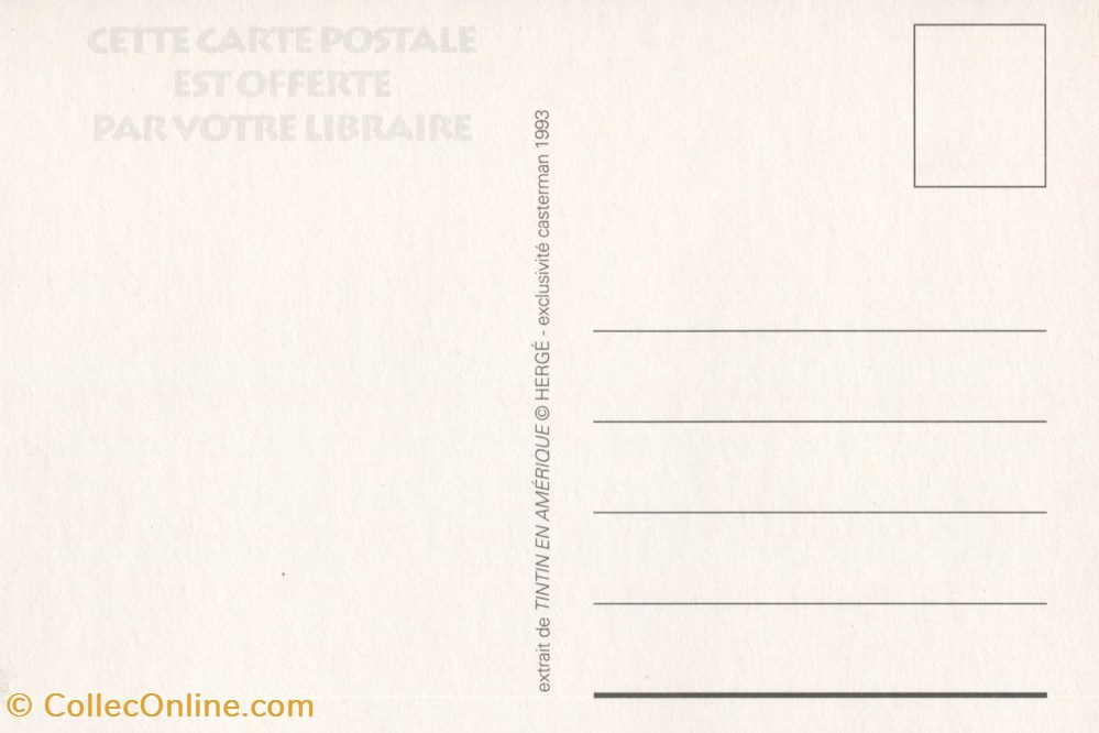 Carte - Casterman - 10x15 - 1993 - Tintin en Amérique postale carte casterman 10x15 1993 tintin en amerique