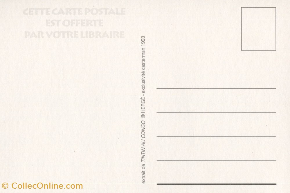 postale carte casterman 10x15 1993 tintin au congo