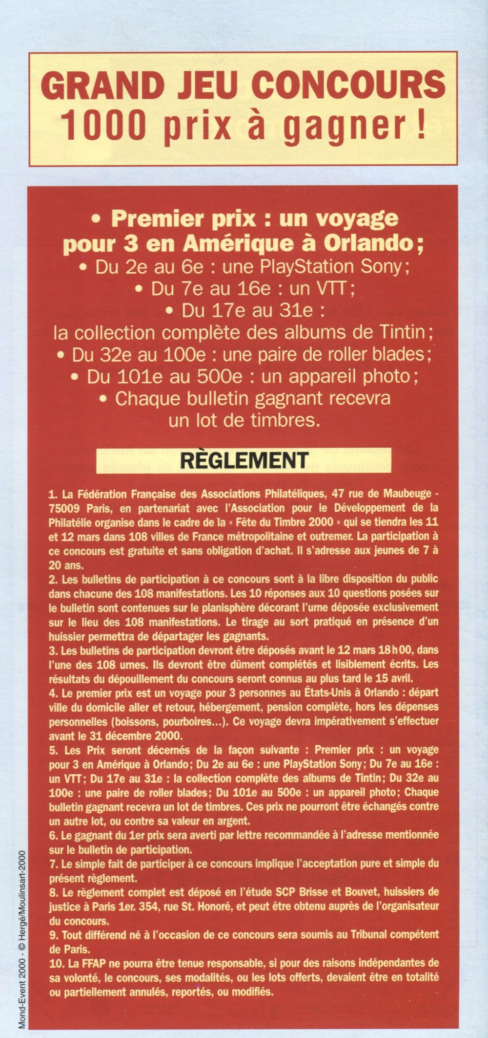 documents anciens tickets d entree la poste 2000 jeu concours brochure