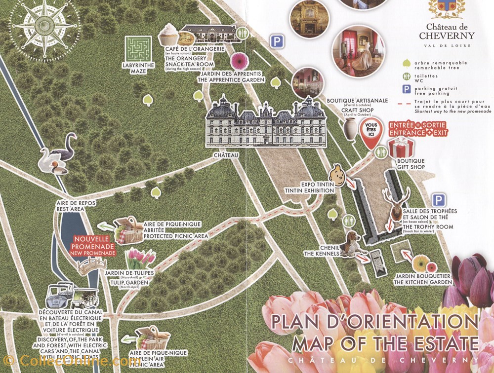 Cheverny - Brochure - Plan du domaine 4 vieux papier ticket entree cheverny brochure plan du domaine