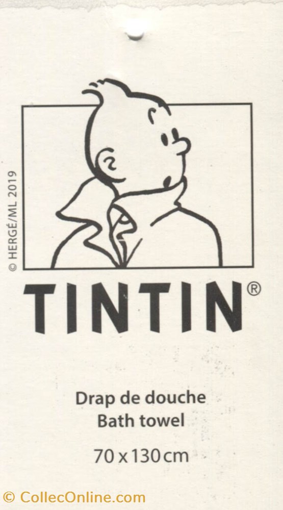 Tintin - 2019 - Drap de douche 70x130cm - Bleu indigo vieux papier etiquette tintin 2019 drap de douche 70x130cm bleu indigo