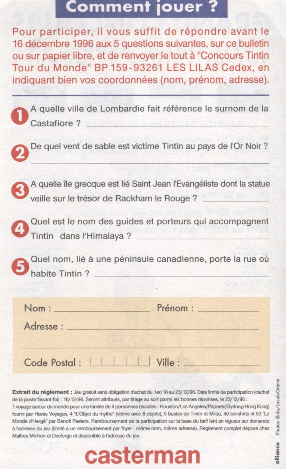 Le Figaro magazine - 1996 - Coupon concours documents anciens tickets d entree le figaro magazine 1996 coupon concours