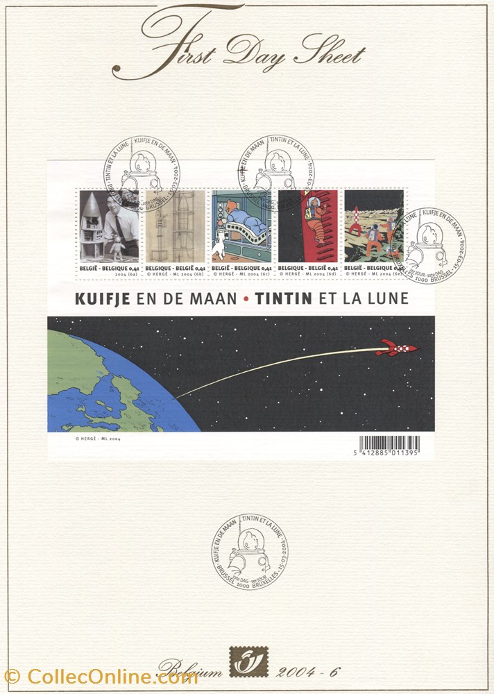 timbre belgique 1er jour neuf 2004 4 0 41 tintin et la lune