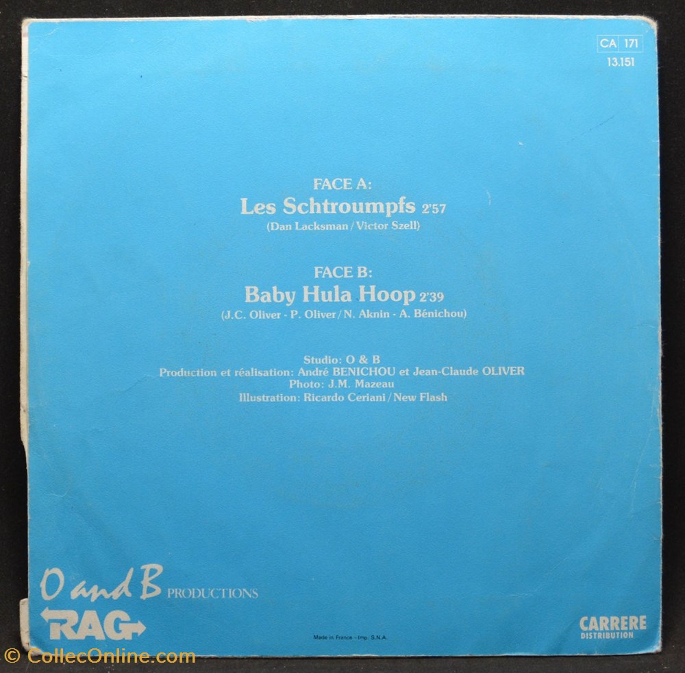 Vinyl - 45 tours - Les schtroumpfs musique instruments disques vinyles vinyl 45 tours les schtroumpfs