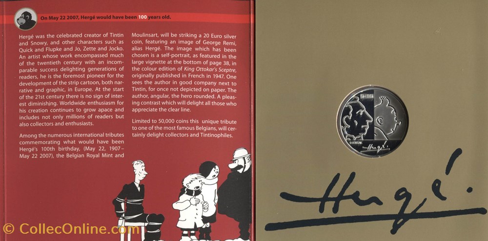 Belgique - 2007 - 20€ - Belle épreuve - Hergé, une vie, une oeuvre 5 monnaie belgique 2007 20 belle epreuve herge une vie une oeuvre