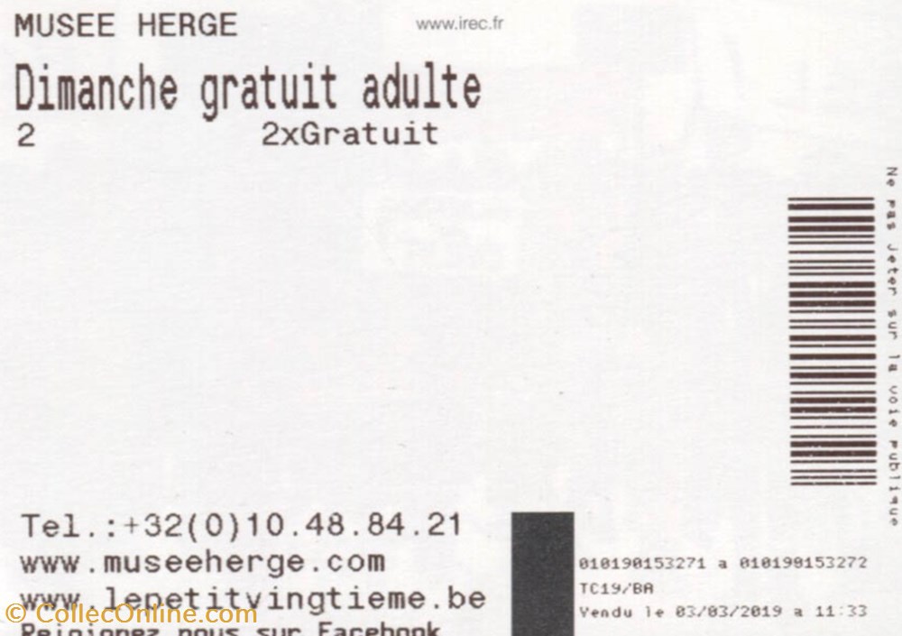 vieux papier d entree musee herge 2019 ticket