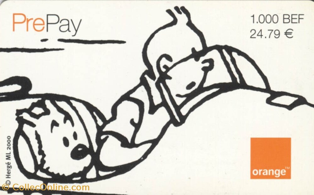 Belgique - 2000 - 24,78€ - Orange - Tintin et Milou diver telecarte belgique 2000 24 78 orange tintin et milou