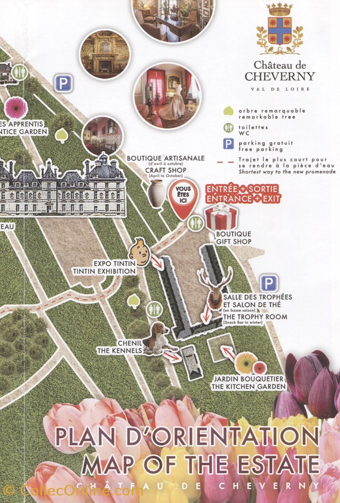 Cheverny - Brochure - Plan du domaine 5 vieux papier ticket entree cheverny brochure plan du domaine