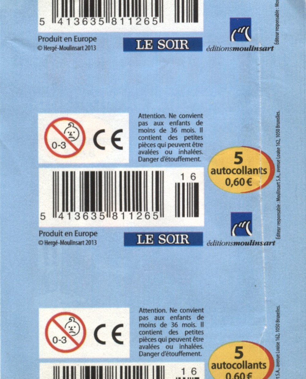 Le soir - 2013 - Tintin, collection d'autocollants - Pochette documents anciens tickets d entree le soir 2013 tintin collection autocollants pochette