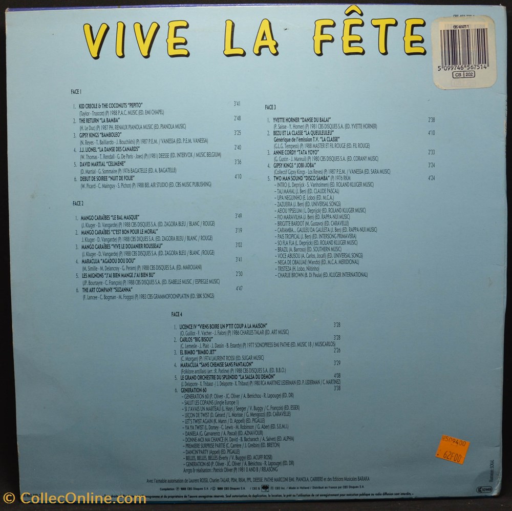 musique instruments disques vinyles vinyl 33 tours 1988 sokal vive la fete
